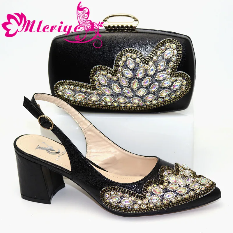 

Black Color High Quality Elegant Italian Shoes with Matching Bag Shoe and Bag Set African Shoe for Women