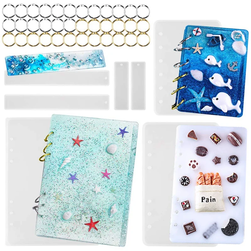 

Note Book Cover Resin Mold, Clear Casting Epoxy Resin Molds Book Cover A6,A5,A7 with 36 PCS Book Rings and 4PCS Bookmarks