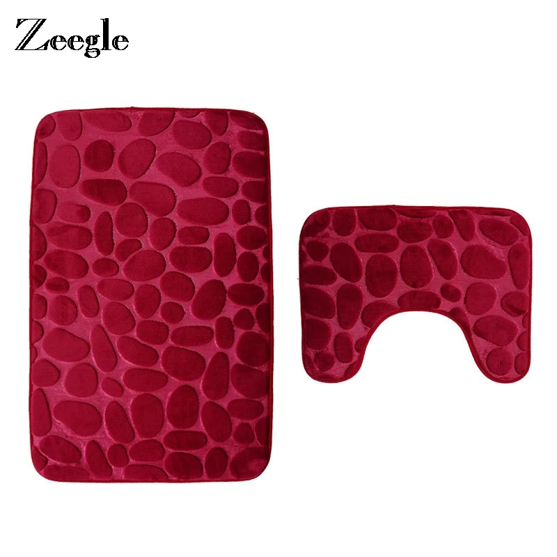 Zeegle 2Pcs Bathroom Bath Mat Toilet Rug Flannel Anti Slip Bathroom Carpets Set Home Toilet Lid Cover Shower Room Rug Floor Mats