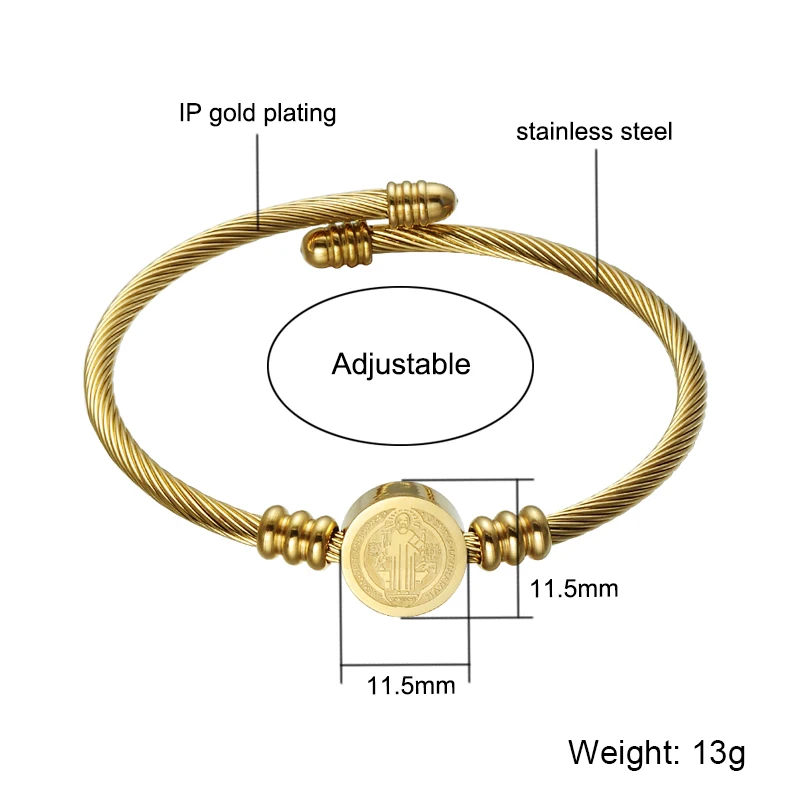 Catholic St. Benedict Geometric Medal Wire Bangles For Statement Stainless Steel San Benito Pulseras Mujer 6