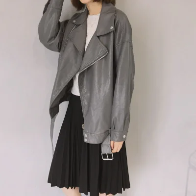 Куртка женская Свободная кожаная куртка однотонная простая Корейская стильная женская одежда универсальная Студенческая высококачественная повседневная мягкая шикарная - Цвет: gray
