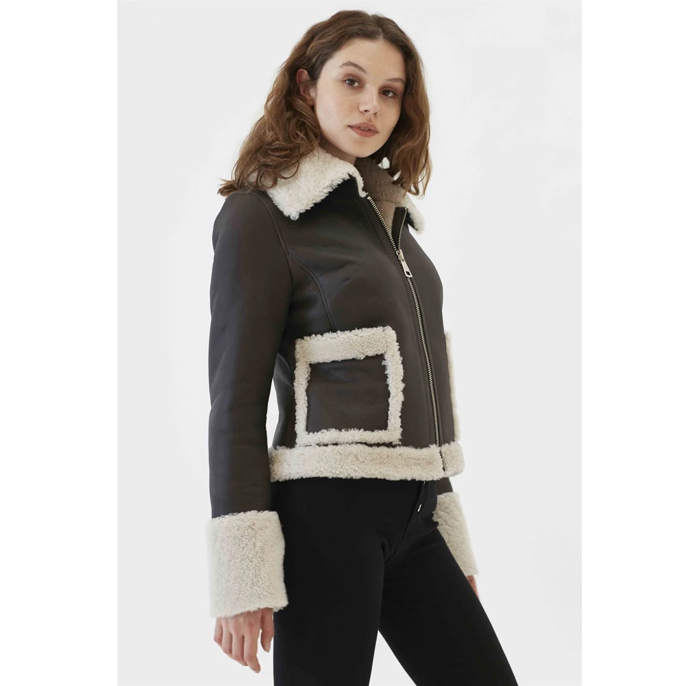 2019 New Womens Grey Shearling Jacket Turkey Sheepskin Coat Casual Fur Coat Short Leather Jacket