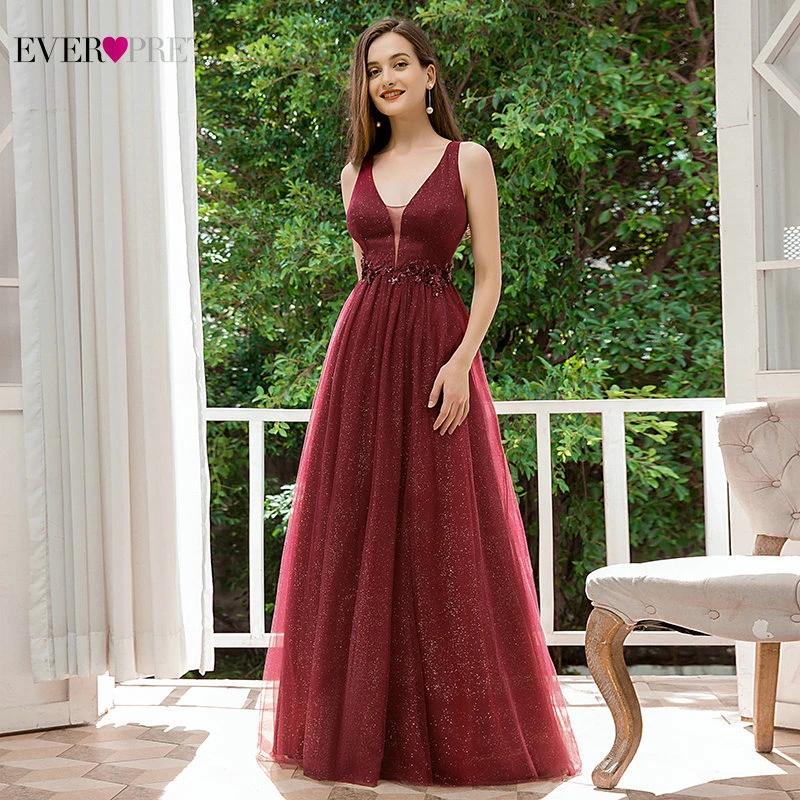 Pink Prom Dresses Ever Pretty EP00780PK Appliques A-Line Deep V-Neck Sleeveless Elegant Gala Dresses For Party Vestido Formatura