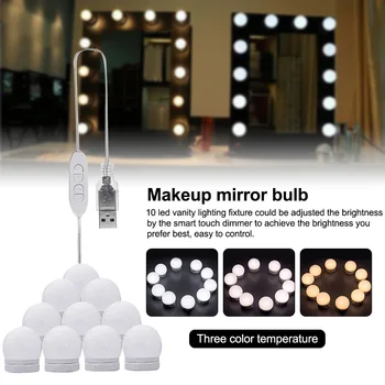 

Adjustable Brightness LED Mirror Light Vanity Lamp 5V USB Wall Hollywood Style Dressing Table Cosmetic Dimmable Salon 10 Bulbs