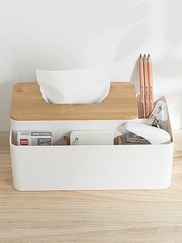 

Nordic Simple Tissue Box Home Multi-function Storage Living Room Coffee Table Bamboo Wooden Napkins Plastic Holder Case Desktop