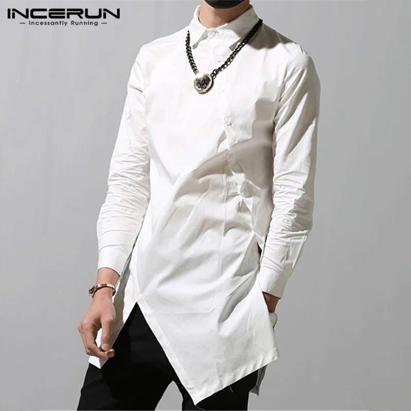 INCERUN Men Irregular Shirt Lapel Button Long Sleeve Chic 2020 Streetwear Camisa Fashion Solid Color Dress Shirts Slim Long Tops INCERUN Men Irregular Shirt Lapel Button Long Sleeve Chic 2020 Streetwear Camisa Fashion Solid Color Dress Shirts Slim Long Tops