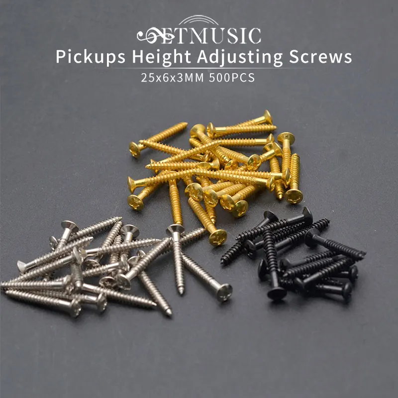 

500PCS Guitar Single Coil Pickups Height Adjusting Screws 25x6MM Guitar Bridge Strap Button fixing Screw Black/Gold/Chrome