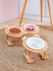 Ceramics Puppy Cat Dog Pet Single And Double Food Bowl For Eating And Drinking With Wooden Frame Pets Supplies Feeding Dish ► Photo 1/5