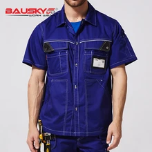 Bauskydd B230 Мужская Рабочая одежда рубашка Мульти Карманы с короткими рукавами безопасности в целом Рабочая одежда Униформа механик строительство синий