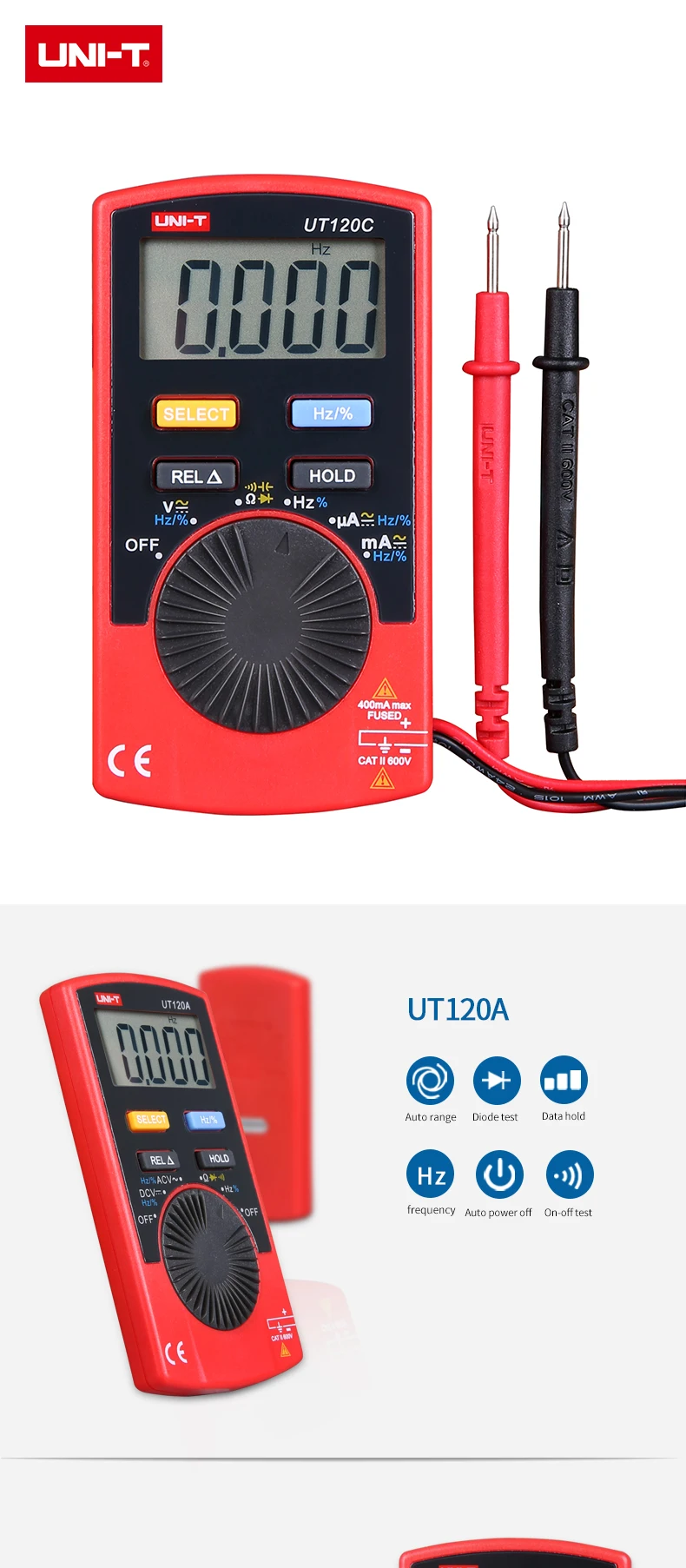 Digital UT120A UT120B UT120C Цифровой мультиметр 4000 счетчик дисплей Авто Диапазон мультитестер измеритель напряжения постоянного тока Тестеры