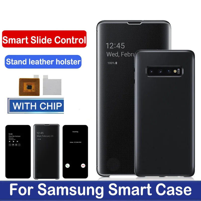Умный зеркальный флип-чехол с чипом для Samsung Galaxy S10 S8 S9 Plus кожаный чехол Note 10 8 9 5 S6 S7