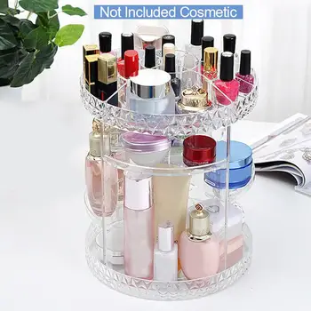 

Acrylic Cosmetics Storage Box Cosmetic Case Fashion Adjustable 360 Degree Rotating Diamond Pattern Dresser Bathroom