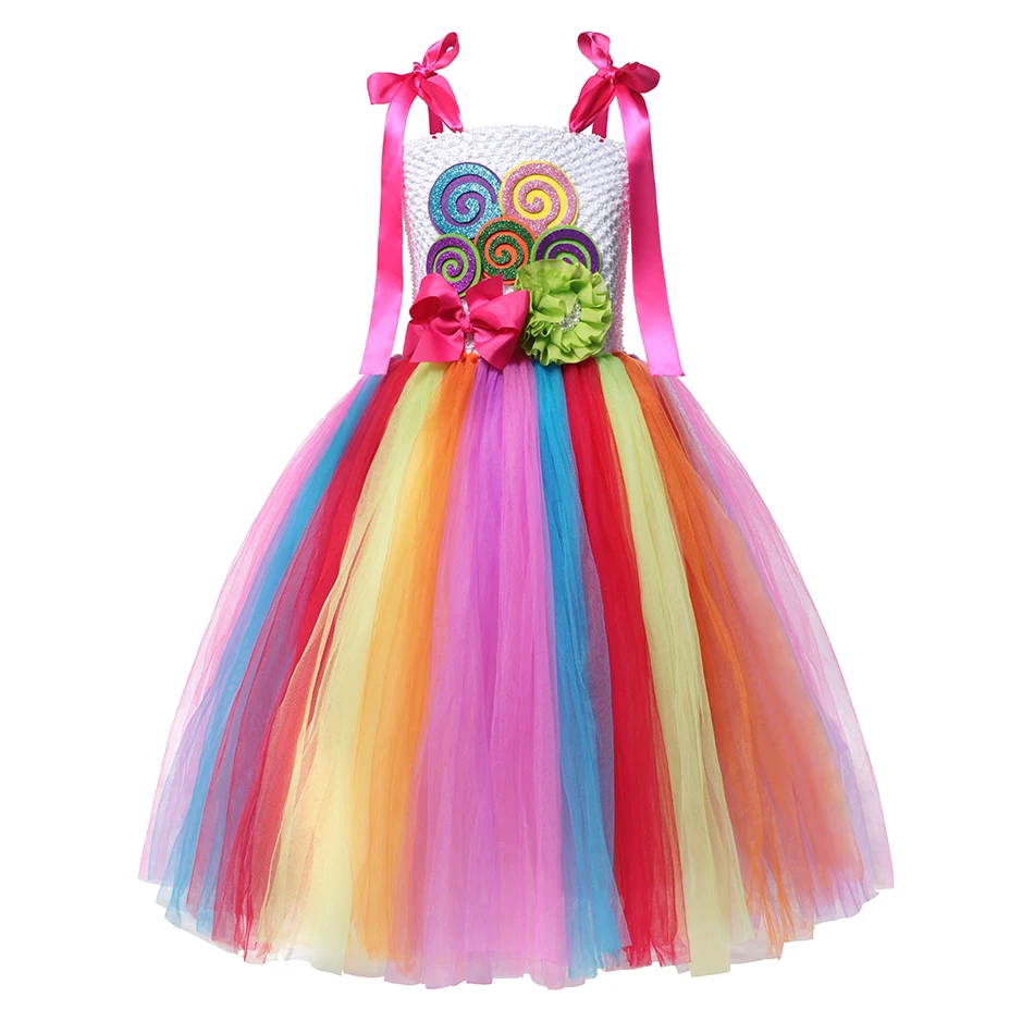 Girls Rainbow Candy Dress Kids Lollipop Modeling Frock Baby Girl