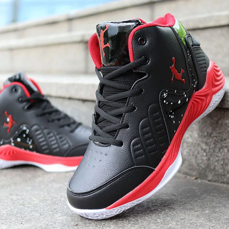 Мужские высокие баскетбольные кроссовки jordans мужские амортизирующие легкие Баскетбольные Кроссовки противоскользящие дышащие уличные черные спортивные туфли - Цвет: black red