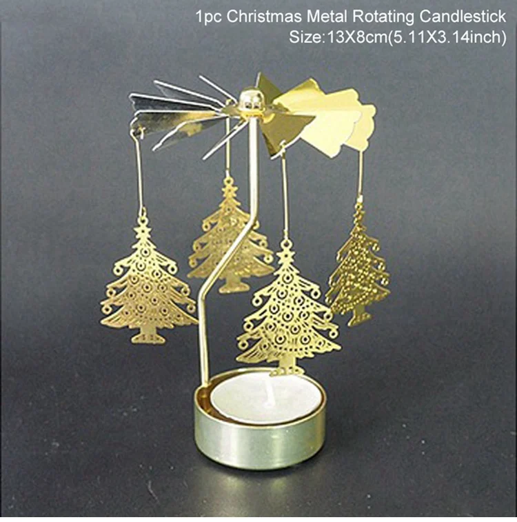 Gold Tree Christmas Spinning Candle Holder Christmas Decorations For Home Ornament Christmas Noel Navidad Xmas Gifts New Year - Цвет: Gold Tree