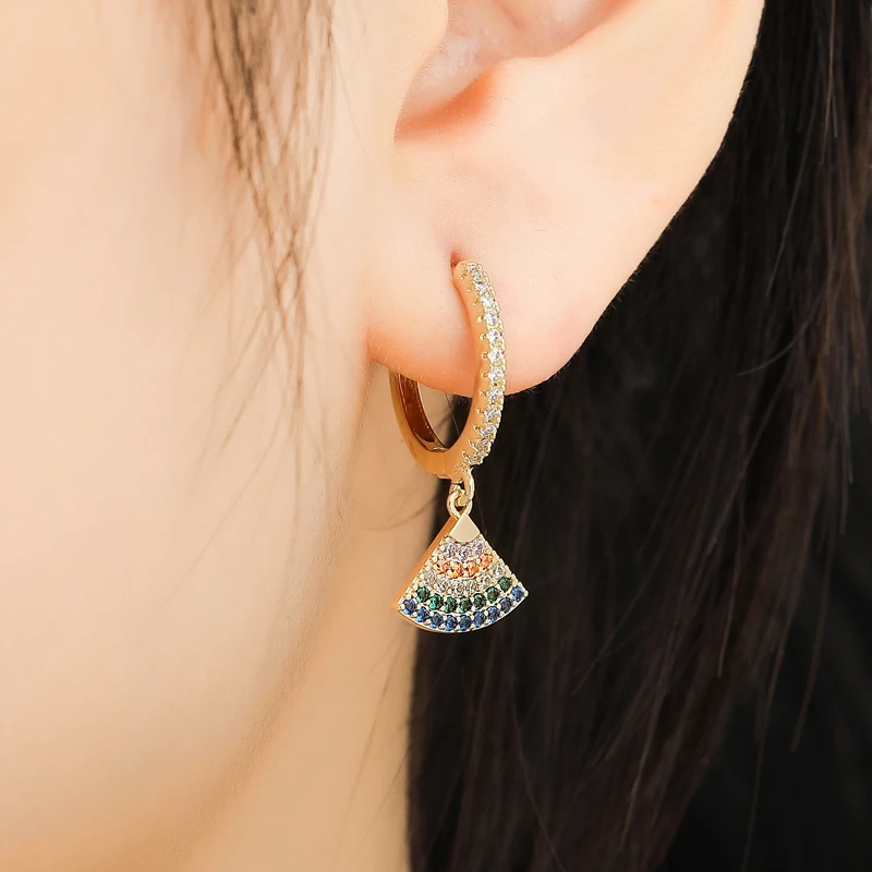 Модные геометрические серьги подвески в форме веера классические кольца с