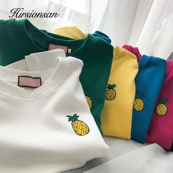 

Hirsionsan Pineapple Embroidery T Shirts Women 2020 New Tees Casual O-Neck Short Sleeve Harajuku T-shirt Kawaii Female Tops