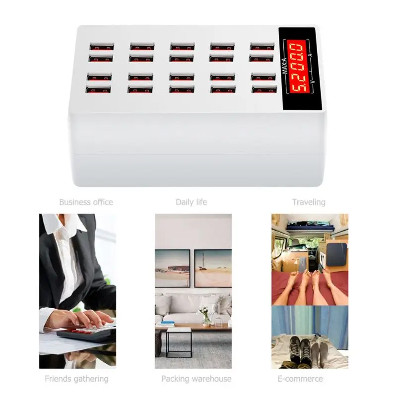 20-Порты 100W usb-хаб телефон Зарядное устройство с светодиодный Дисплей Мощность адаптер зарядная док-станция для iPhone huawei Xiaomi phoneTablet