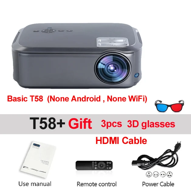 WZATCO CT58 Full HD 1920*1080P поддержка AC3 4K онлайн видео Android 9,0 Wifi Смарт видео светодиодный проектор для домашнего кинотеатра - Цвет: T58 Basic Projector
