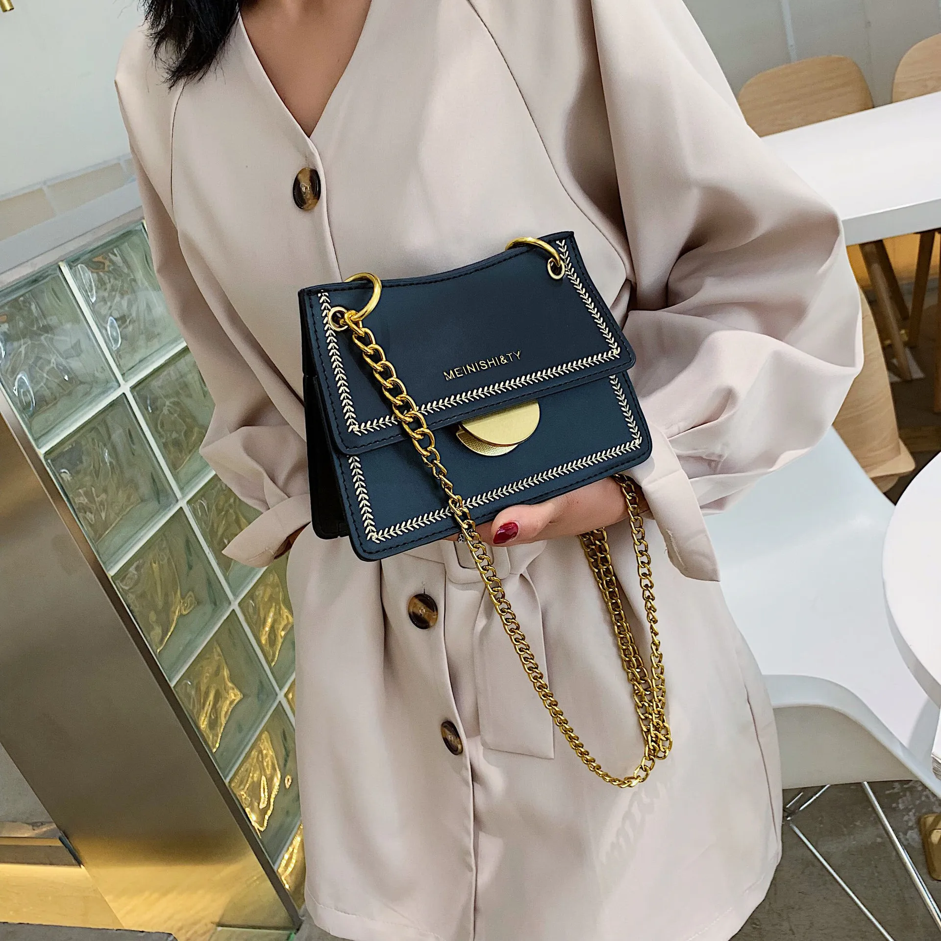 

JIULIN Female 2019 New Horn Wheat Spike Single Shoulder Slant Bag Fashion Chain Square Bag