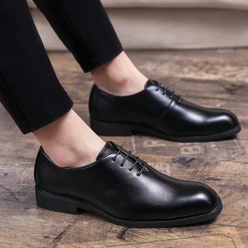 

Men Oxford shoes Leather business Dress Shoes Lace Up Flats Male Casual Shoes Footwear Men wedding party shoes big size 48