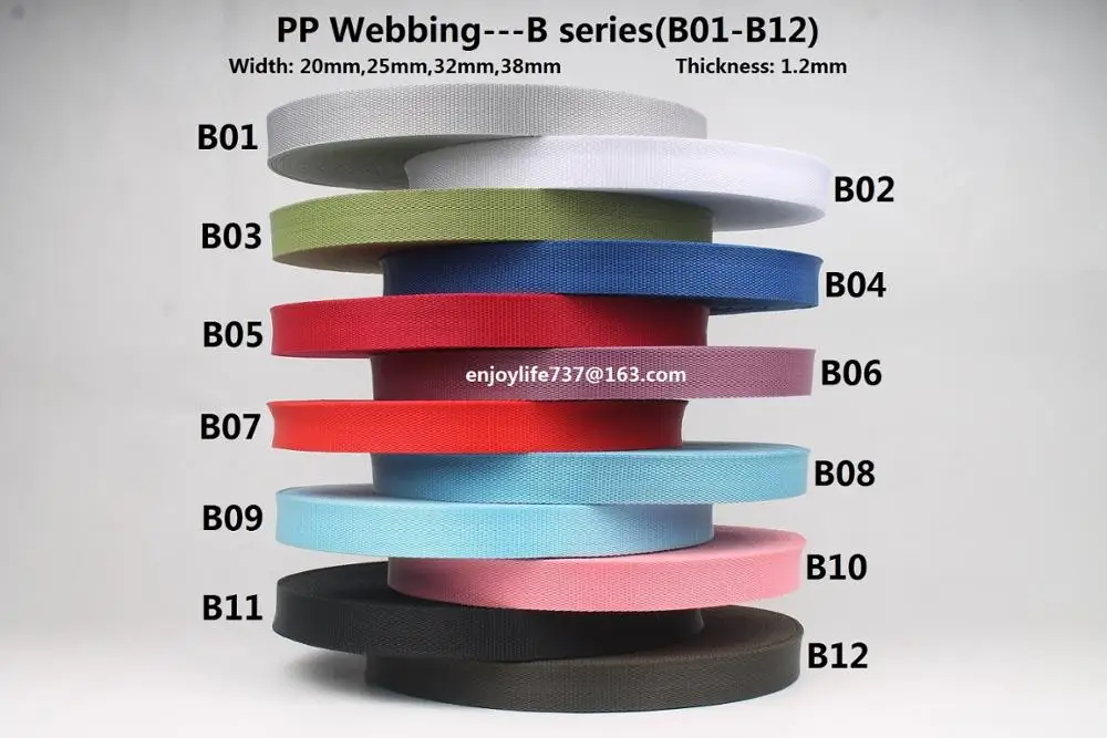 

20/25/32/38mm wide smooth high strength black pp webbing ribbon strap offwhite blue red purple turquoise military green belts