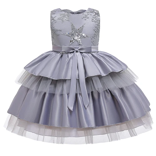 Летние платья для девочек 3-10 лет с объемным цветком и блестками; элегантное платье принцессы; детское вечернее платье; свадебное платье для девочек - Цвет: L5158 grey