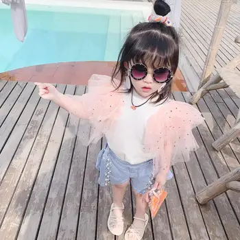 

2020 summer new mesh patchwork t-shirt girls short sleeve cotton tops children fashion tees ins kids 3-10Y WS1599