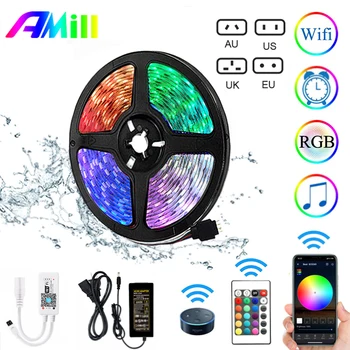 

10M 5050 RGB LED Strip Lights Waterproof Flexible Lamp 5050 SMD WiFi Tape Ribbon Diode DC12V 2Led Strip For Hristmas With Remote