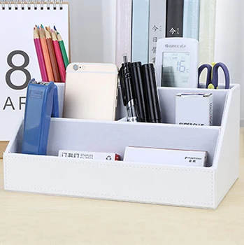 

Five Compartment Controllers Cosmetics Home Organizer Desktop Holder Office Large Capacity Artificial PU Solid Storage Box
