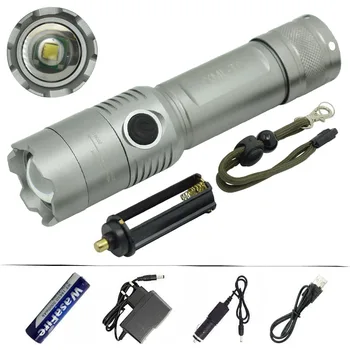 

Zoomable 2000 LM T6 LED Flashlight Waterproof Keychain Torch Light Portable Rechargeable Lanterna with 18650 Battery+Chargers