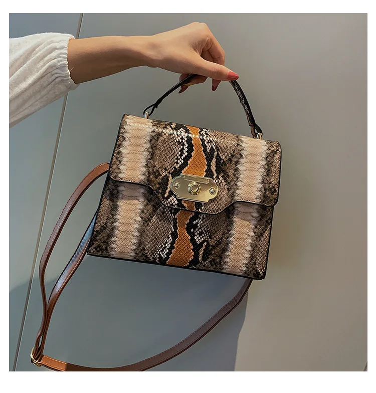 Female Small Messenger Handbag Women Tote Bag Faux PU Leather Colorful Snake Skin Bag Square Shoulder Python Bags for Women 2019 (3)