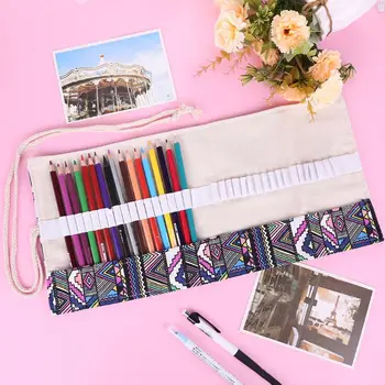 

36/48/72 Holes Canvas Wrap Roll Up Pencil Case Pen Bag Holder Storage Pouch New