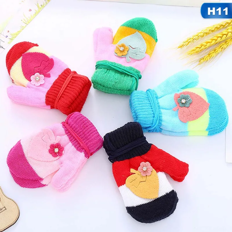 1 пара, теплые цветные перчатки, детские перчатки в Корейском стиле с рисунками из мультфильмов, теплые рукавицы, перчатки разных цветов