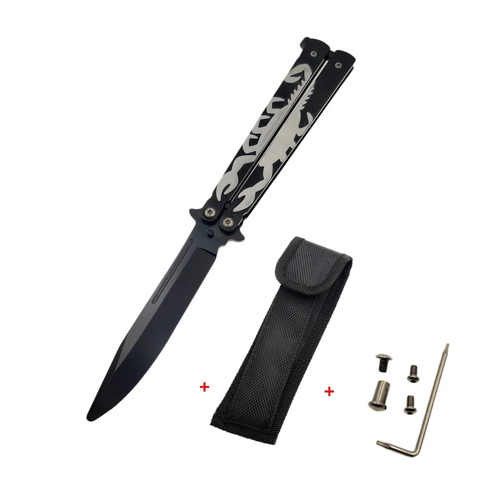 Black scorpions Swayboo красочный тренировочный складной карманный нож из нержавеющей стали, нож-бабочка, титановый тренировочный инструмент без края, тусклый инструмент - Цвет: Black scorpions