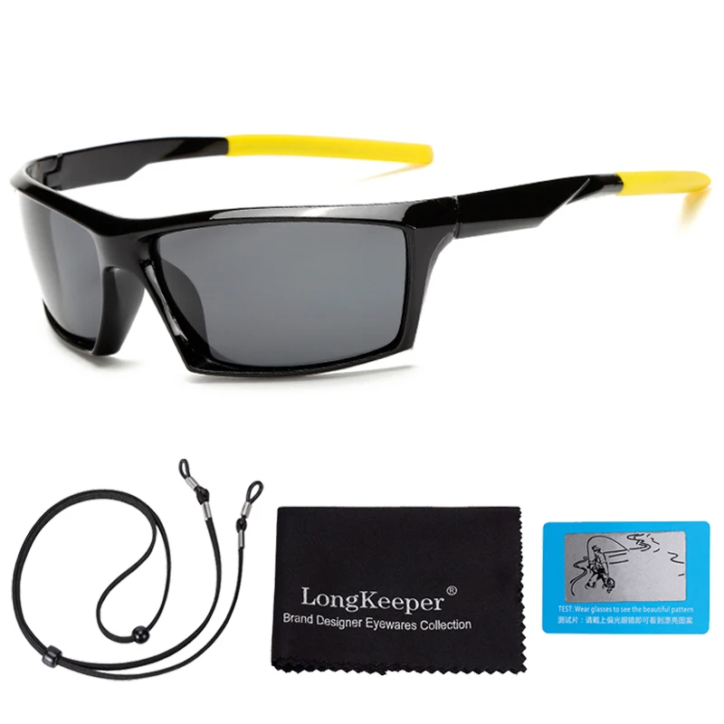 Black Yellow Бренд longkeader, дизайнерские спортивные солнцезащитные очки, мужские модные очки для рыбалки, вождения, солнцезащитные очки, спортивный вытяжной шнур, UV400 - Цвет линз: Black Yellow