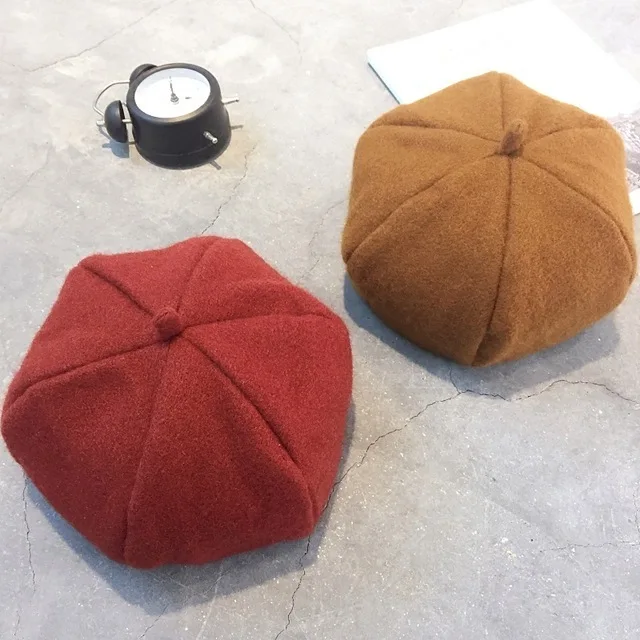Beret Casual Spring Autumn Solid Color Warm Painter Cap Retro Versatile mao-Korean-style Children Octagonal Cap