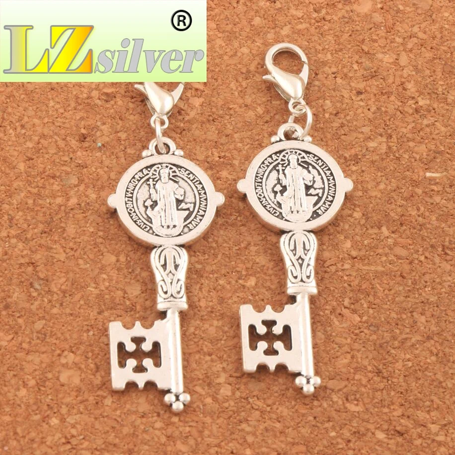 60PCS Zinc Alloy Saint Benedict Medal Cross Smqlivb Key Clasp European Lobster Trigger Clip On Charm Beads c1686 55.3X16.4mm