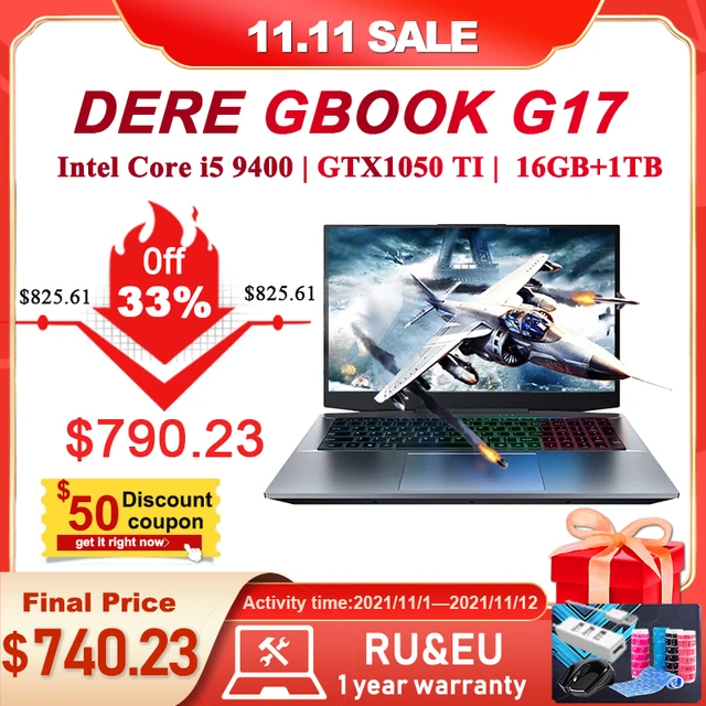 DERE GBook G17 Gaming Laptop Intel Core i5 9400+GTX1050 TI 17.3 Inch FHD Screen 16G 512GB/1TB SSD Notebook Windows 10 Computer 1