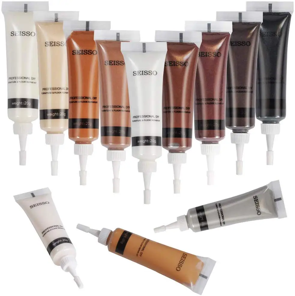 Kit de reparación de relleno de madera para el hogar, kit de reparación de suelo y muebles, retoque de arañazos, restauración de suelo, mesa, puerta, armario, superficie de madera, 12 Uds.