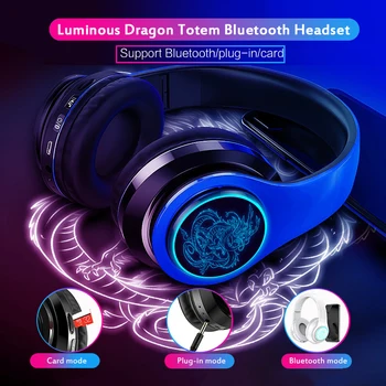 

Dragon Pattern Sports Headphone Wireless 5.0 Bluetooth Head-mounted Folding Headset Stereo 360 Stereo Surround