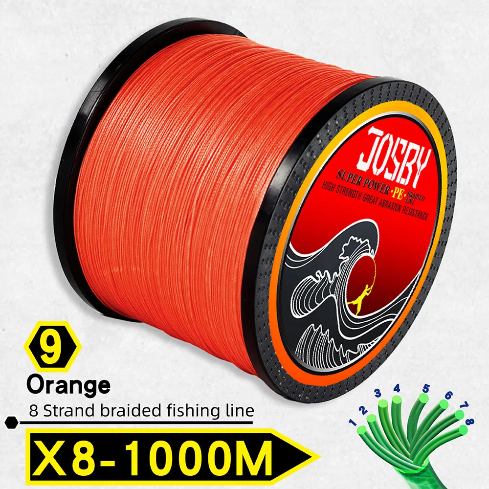 X8-Orange1000m JOSBY плетеная леска 1000 м мультифиламентная PE 4 нити рыболовный шнур 10LB-85LB сильная Японская Технология оранжевый 9 цветов - Цвет: X8-Orange1000m