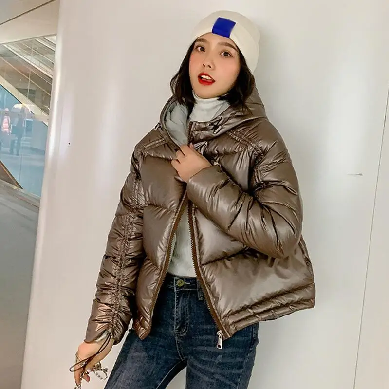 Bright Down Cotton Parkas Women's Short Bread clothing New Winter Chic Cotton Coat Women - Цвет: champagne
