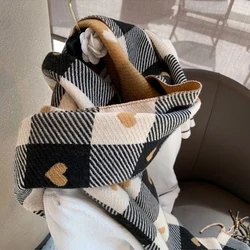 Imitation Cashmere Double-sided Love Plaid Scarf Female Autumn and Winter Korean Version Thickened Warm Big Shawl Student Bib