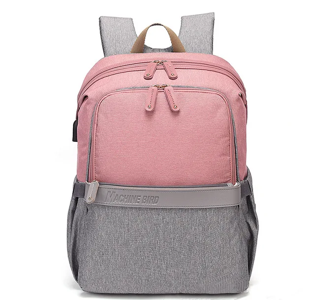 grey pink USB Водонепроницаемый рюкзак для детских колясок, подгузник для мам, подгузник для беременных женщин, многофункциональная сумка для путешествий, изоляционная сумка для кормления - Цвет: grey pink