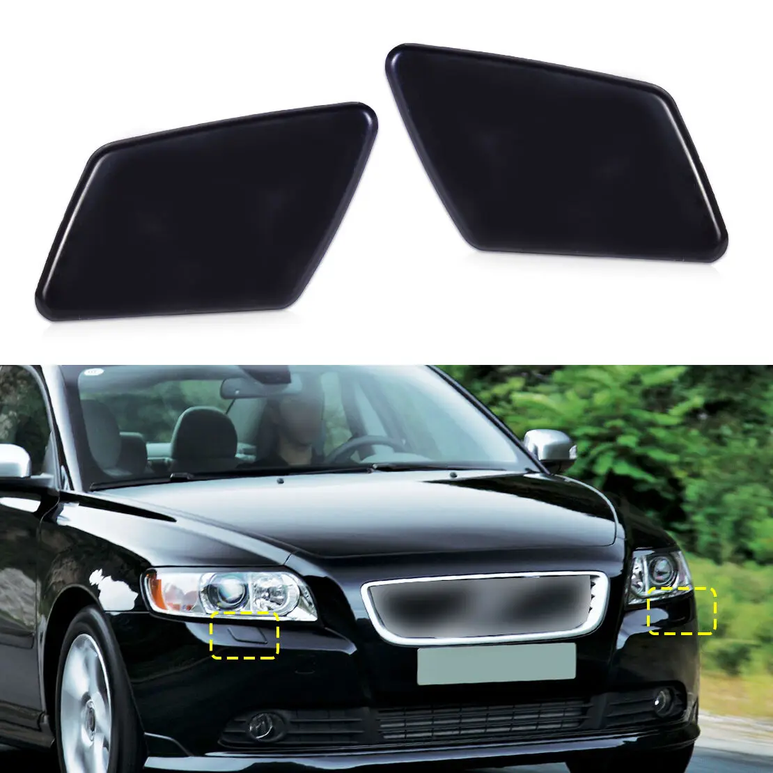 

2x Car Auto Black Left Right Headlight Washer Cover For Volvo S40 V50 2005-2007