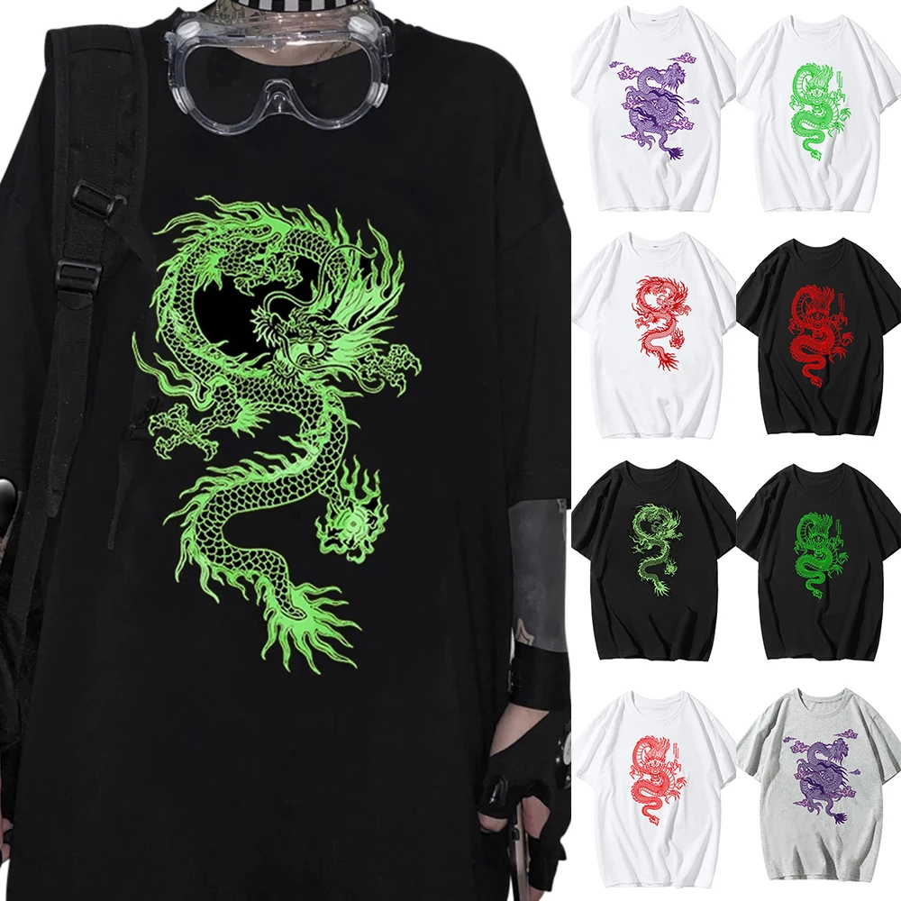 2021 New Woman Polyester T Shirts Harajuku Dragon  Ropa Mujer Y2k Tops Aesthetic Vintage  T-shirts Korean Style Oversized Tops