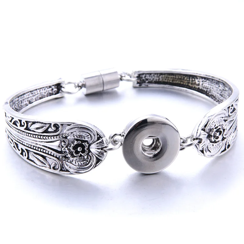 New Metal Snap Button Bracelet Bohemian Magnet Snap Bracelet For Women 18mm Snap Buttons Interchangeable Charm Snap Jewelry - Окраска металла: B1340