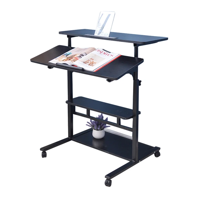 Portable Computer Table Adjustable Laptop Desk Study Table Bed Table Can be Lifted Standing Desk 80*40CM Black Willow