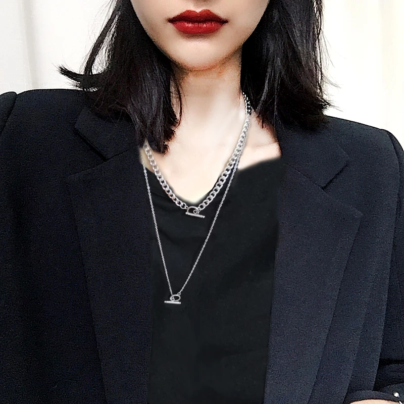 

Never Fade Hip Hop Rock Stainless Steel layered Ladies simple Necklace Choker Metal Collar Jewelry Friendship Men Chic Gifts